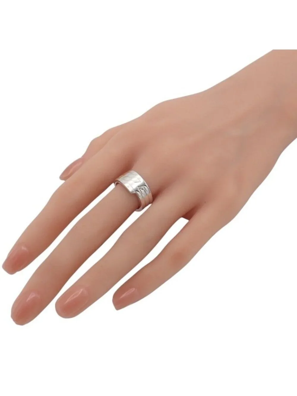Hermes Italique Ring 53 Vintage 925 Sterling Silver Logo Black Simple Out of
